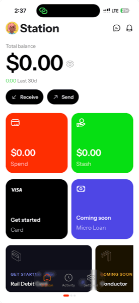 Rail app — Station home screen